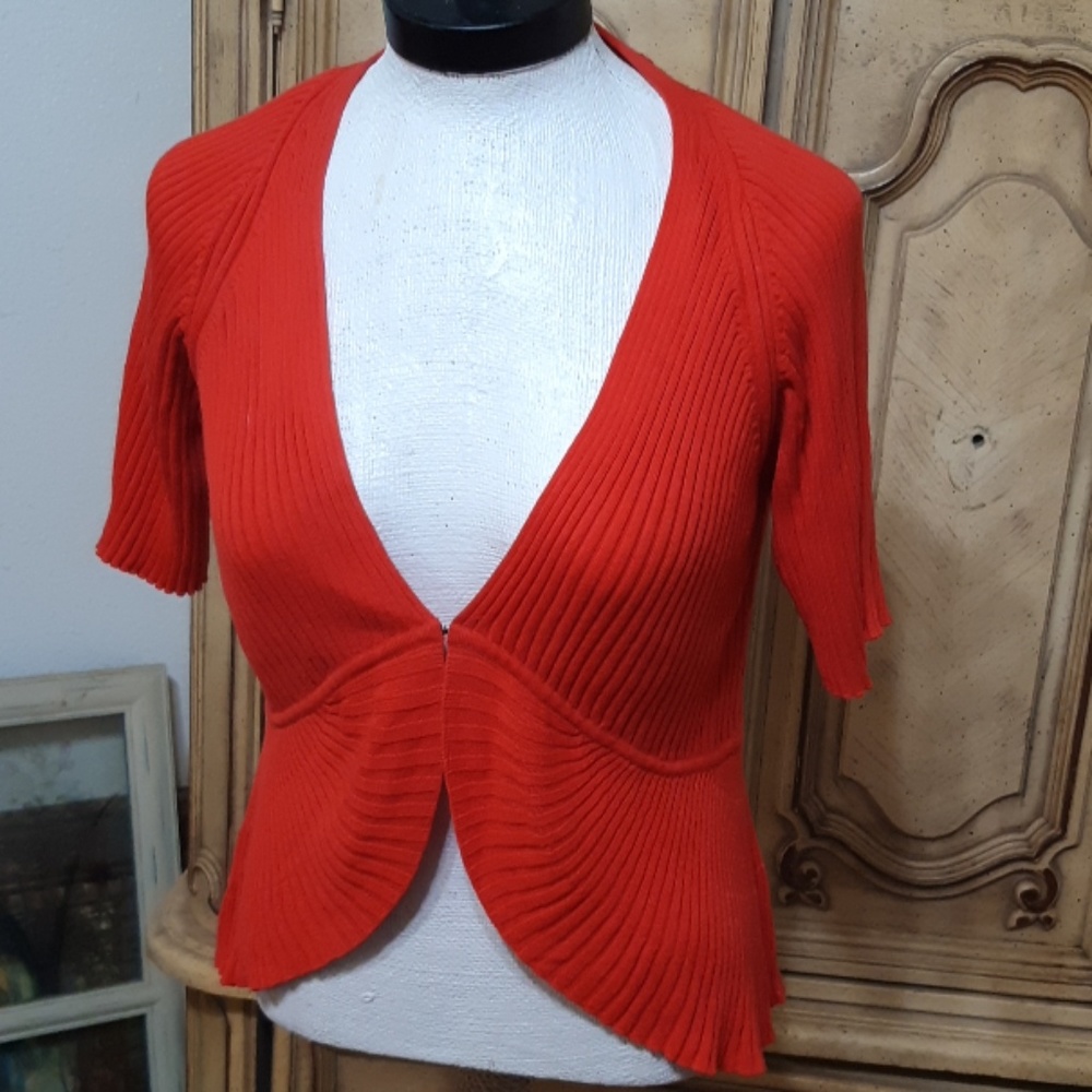Womens Red Knit Sweater Sz XL jacket Shortsleeve B9 NINE WEST Holiday Christmas